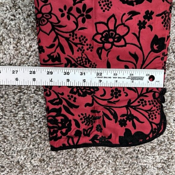 Silkland Pants Womens 10 Red Silk Black Velvet Floral‎ Vtg 90s Ankle Asian Goth - Picture 11 of 14